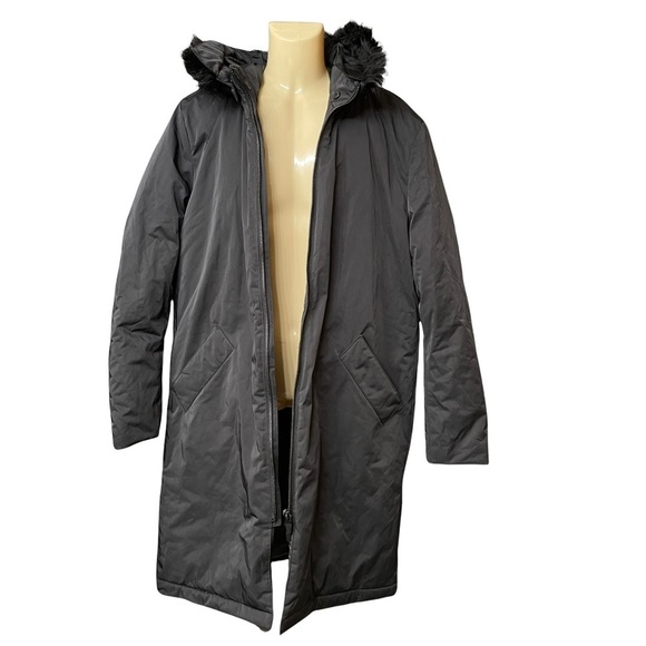 Zara Man Black Faux Fur Hooded Zipper Front Windbreaker Coat Size M - Picture 2 of 11